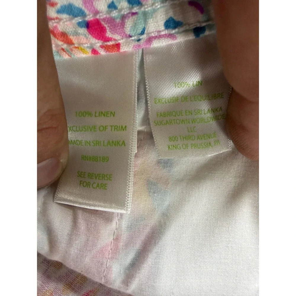 Lilly Pulitzer Pants Womens XL Pink Taron Linen Ankle Drawstring Splashdance